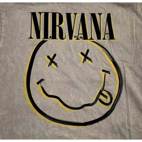 Nirvana Nevermind Smiley Short Sleeve Unisex Band T Shirt Crew Neck XL Brown - Picture 14 of 15